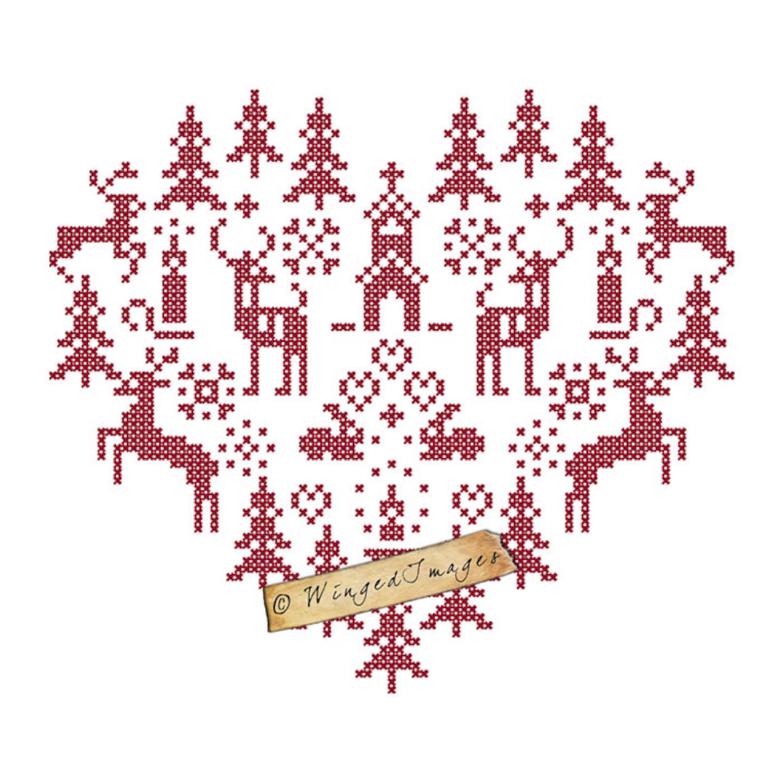Christmas Heart Cross Stitch Motif Instant Download Digital Image No