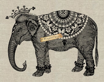 Indian Elephant. Instant Download Digital Image No.327 Iron-On Transfer to Fabric (burlap, linen) Paper Prints (cards, tags)