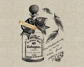 Vintage French Cologne Bottle Instant Download Digital Image No.10 Iron-On Transfer to Fabric (burlap, linen) Paper Prints (cards, tags)