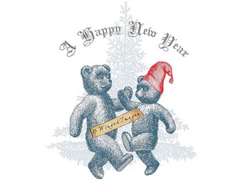 Navidad del oso de peluche. Descarga instantánea de imagen digital No.417 Transferencia termoadhesiva a tela (arpillera, lino) Impresiones en papel (tarjetas, etiquetas)