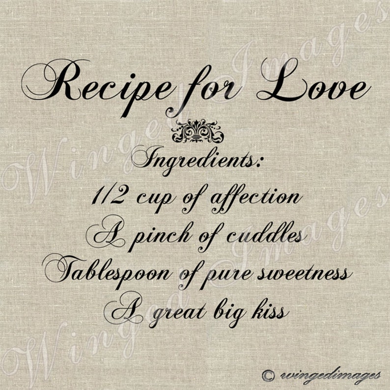 Recipe for Love Instant Download Digital Image No.46 Iron-on Transfer