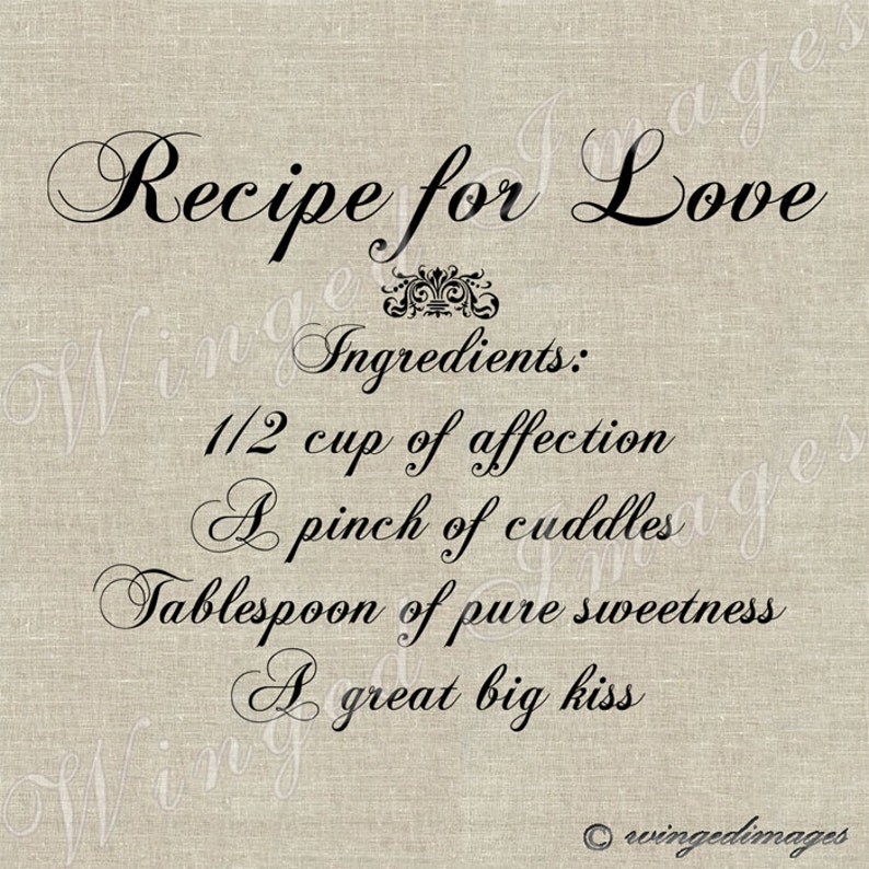Recipe for Love Instant Download Digital Image No.46 Iron-on - Etsy