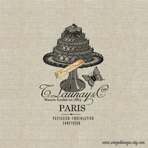 Französischer Patisserie-Schokoladenkuchen Sofortiger Download Digitales Bild Nr.251 Bügelbild auf Stoff (Burlap, Leinen) Papier Drucke (Karten, Tags)