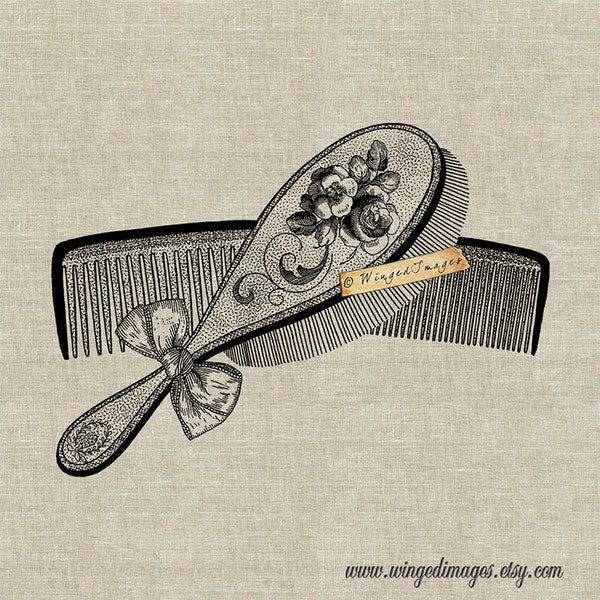 Antique Hairbrush Comb Set. Instant Download Digital Image No.363 Iron-On Transfer to Fabric (burlap, linen) Paper Prints (cards, tags)