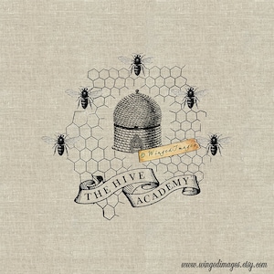 De Hive Academie. Instant Download Digital Image No.416 Iron-On Transfer naar stof (jute, linnen) Papierafdrukken (kaarten, labels)