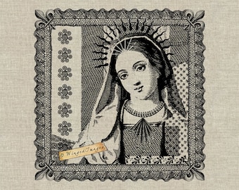 Virgen María II. Descarga instantánea Imagen digital No.355 Iron-On Transfer to Fabric (arpillera, lino) Impresiones en papel (tarjetas, etiquetas)