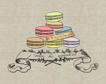 Francés J'aime les Macarons. Descarga instantánea Imagen digital No.149 Iron-On Transfer to Fabric (arpillera, lino) Impresiones en papel (tarjetas, etiquetas)