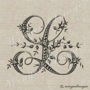 Antieke Franse monogram Letter L Instant Download digitale afbeelding nr. 228 opstrijktransfer op stof (jute, linnen) Papierafdrukken (kaarten, tags)