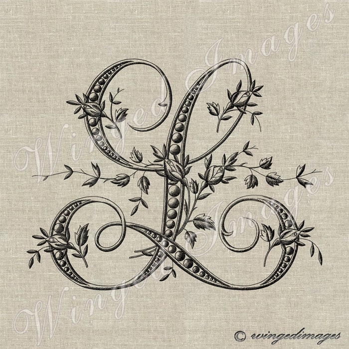 Antique French Monogram Letter L Instant Download Digital Image No