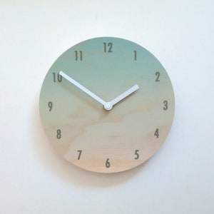 Blue Blush Wooden Wall Clock: Mid Century Modern Silent Clock
