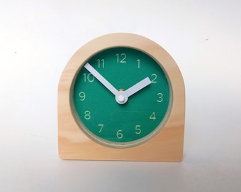 Green Wooden Desk Clock: Mid Century Modern Silent Clock
