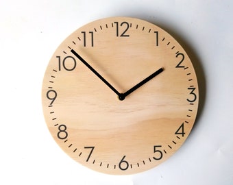 Modern Wood Wall Clock: Silent Neutra Number Design with Minute Markers