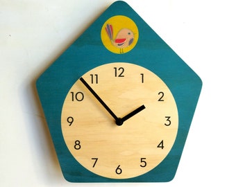 Objectify Teal Modern Cuckoo Wall Clock with Numerals - Medium Size