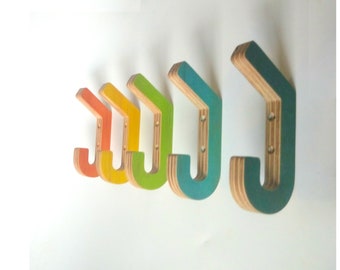 Objectify Wooden Plywood "J" Wall Hook Set of 8 in the colors of your choice