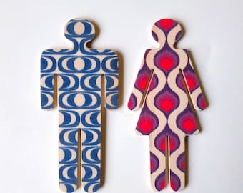 Objectify Bathroom Female/Male Door Sign Figures - Retro Patterns