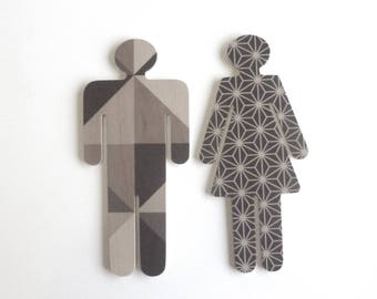 Objectify Bathroom Female/Male Sign Figures - Dark Grid and Pattern