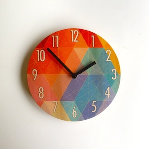 Nazca Wooden Wall Clock: Colorful Mid-Century Modern Silent Clock