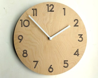 Objectify Plain Plywood Wall Clock With Outline Neutra Numerals