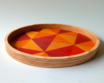 Objectify Grid Red/Orange Printed Plywood Bowl or Tray