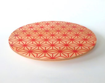 Objectify "Red Pattern" Wooden Lazy Susan Rotating Tray