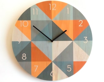 Objectify Grid Grey/Orange Wall Clock With Neutra Numerals