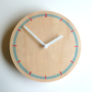 Minimalist Wooden Wall Clock: Colorful Mid-Century Modern Silent Clock