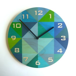 Blue/Green Geometric Wall Clock: Mid-Century Modern Silent Clock