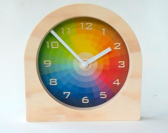 Farbrad Holz Tischuhr: Mid Century Modern Still Uhr
