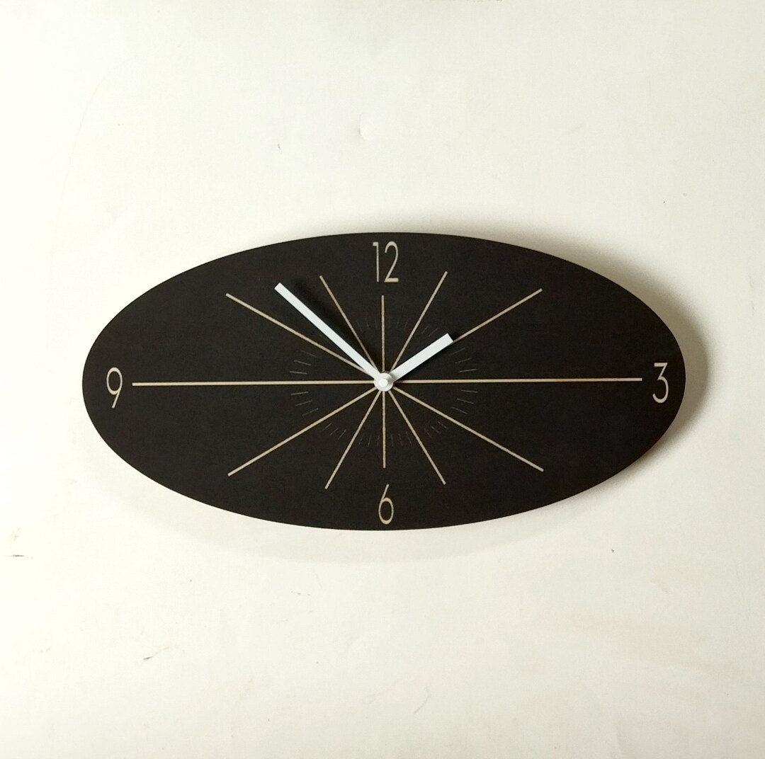 Black Oval Wooden Wall Clock: Mid Century Modern Silent Clock - Etsy