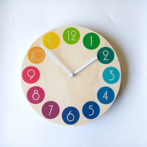 Rainbow Dot Wooden Wall Clock: Mid Century Modern Silent Clock