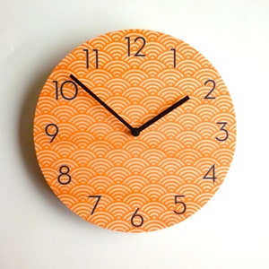 Orange Wave Plywood Wall Clock: Mid Century Modern Silent Clock