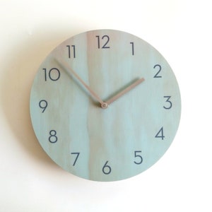 Blue Wooden Wall Clock: Mid Century Modern Silent Clock
