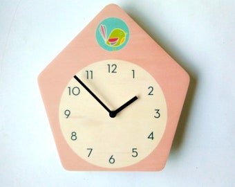 Pink Cuckoo Wall Clock: Mid-Century Modern Silent Clock