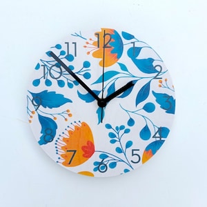 Objectify Blue Florals Wall Clock With Neutra Numerals