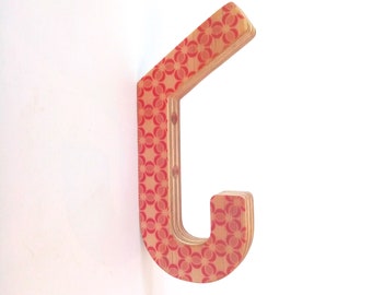 Objectify Wooden Plywood "J" Wall Hook - Pink Print