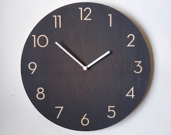 Anthrazit Holz Wanduhr: Mid Century Modern Stille Uhr