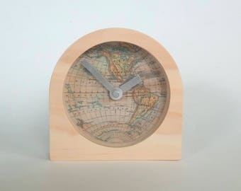 Objectify Vintage Map Print Desk Clock