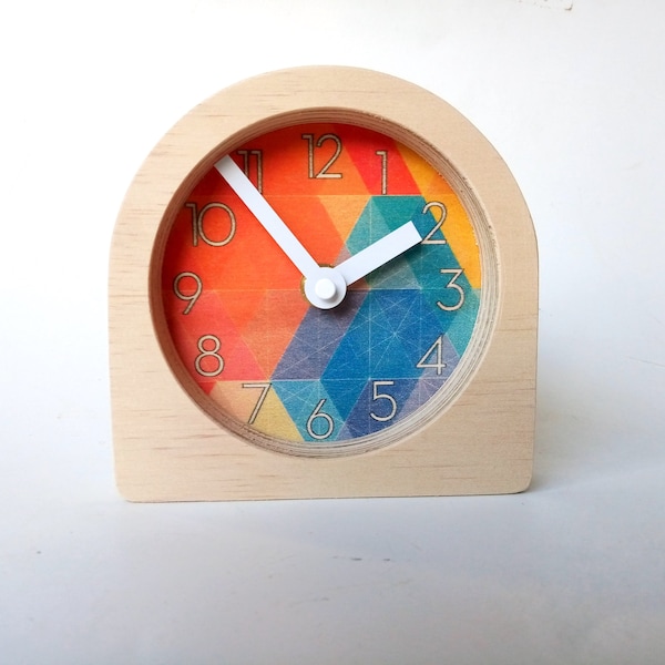 Nazca Wooden Desk Clock: Colorful Mid-Century Modern Silent Clock