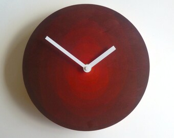 Reloj de pared de madera roja: moderno reloj minimalista silencioso