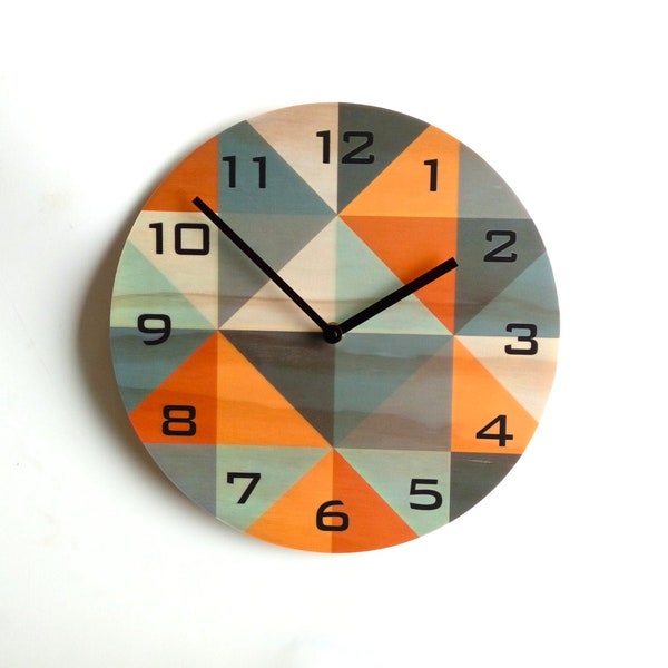 Objectify Grid Grey/Orange Wall Clock With Black Numerals