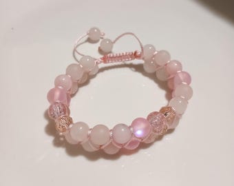 pulseira dupla shamballa de açúcar rosa