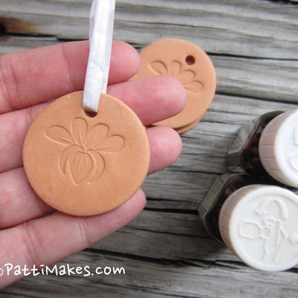 Single Flower Terra Cotta Essential Oil Diffusers / Hand Stamped and cut / Adjustable Necklace Option