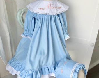 Vestido de bebé tierno: bata azul de bendición, regalo de primer cumpleaños, bautizo, primeras vacaciones