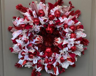 Handmade Red and White Christmas Wreath