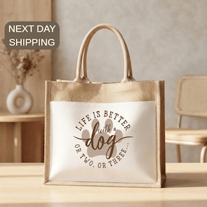 Dog Mom Tote Bag, Life Is Better With A Dog, Funny Pet Owner Tote, Rescue Dog Lovers, Dog Essentials, Paw Print Jute, Dog Walker Gift