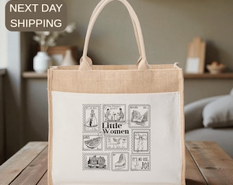 Little Women Literary Gift, Classic Novel Bookbag, Vintage Stamp Tote,Meg Jo Beth Amy Accessory, Bookish Reader, Victorian Style
