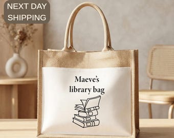 Custom Library Tote Bag, Book Haul Carrier, Reader Gift Tote, Librarian Teacher Present, Student Graduation Tote, Book Collector Gift