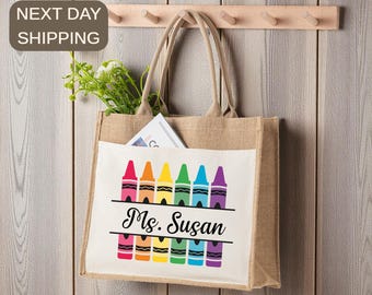 Regalo personalizado para profesores, bolsa de tela personalizada para profesores, bolsa de yute de agradecimiento para profesores.