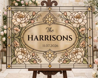 Plantilla de Canva para letrero de boda con apellido, decoración personalizada de bienvenida para bodas en vidrieras, letrero imprimible