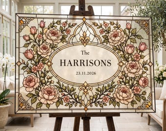 Last Name Wedding Welcome Sign, Faux Stained Glass Canva Template, Personalized Wedding Entrance Decor, Printable Sign